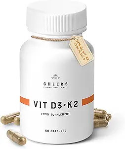 CHEERS Vitamin D3 K2 Supplement | 2000 IU Algae-D3 + % 133 Daily Intake K2 MK-7 | Bilim-Backed Vita-Algae D® & VitaMK7® | Vegan, Non-GMO | No Fillers, Capsules veya Preservatives | 60