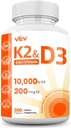 VEV Vitamin D3 K2 - Easy-to-Swallow Capsules, 300 Capsules (Packating May Vary)