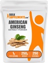 BulkSupplements.com American Ginseng Extract Powder - Ginseng Supplement, Βότανο Συμπληρώματα - Χωρίς γλουτένη, 1g ανά Σερβίρισμα, 250g (8,8 oz) (πακέτο του 1)