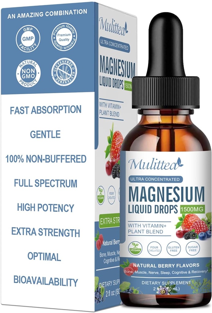 Magnezyum Glycinate Liquid Drop - Triple Abxia Supplement to Support Nerves, Sleep, Calm, Heart, Muscles * - Sugar-Free with P properties, L-Theanine, Sea Moss,Vitamin B,C,D3, K2-1Pack