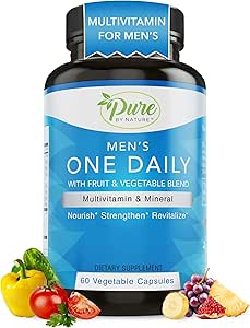 Pure By Nature One-Daily Multivitamin for Men, Immune Support Supplement with Non-GMO Materials, Vitamin & Minerals for Energy, 60 Veggie Capsules