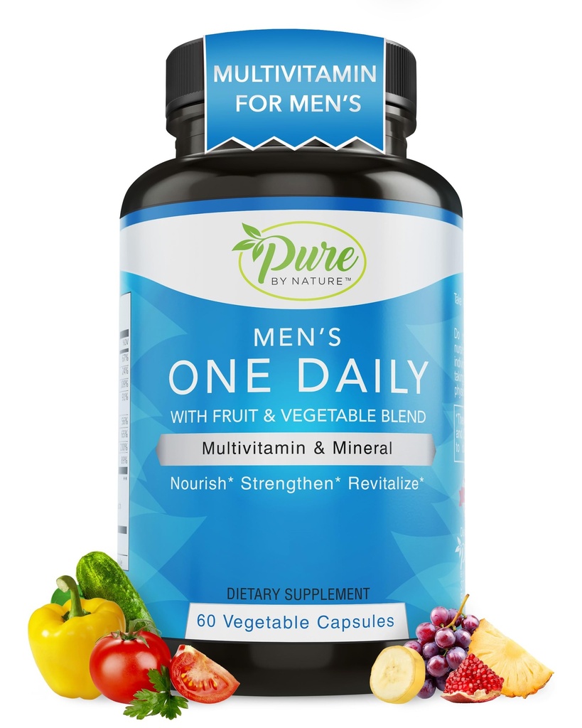 Pure By Nature One-Daily Multivitamin for Men, Immune Support Supplement with Non-GMO Materials, Vitamin & Minerals for Energy, 60 Veggie Capsules