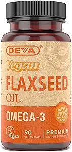 Deva Vegan Omega-3 Flaxseed Oil Supplement - 1000 MG EN Cold-Pressed & Unrefined - Fish Oil Alternative - with Omega-3 ALA - 90 Capsules, 12Pack
