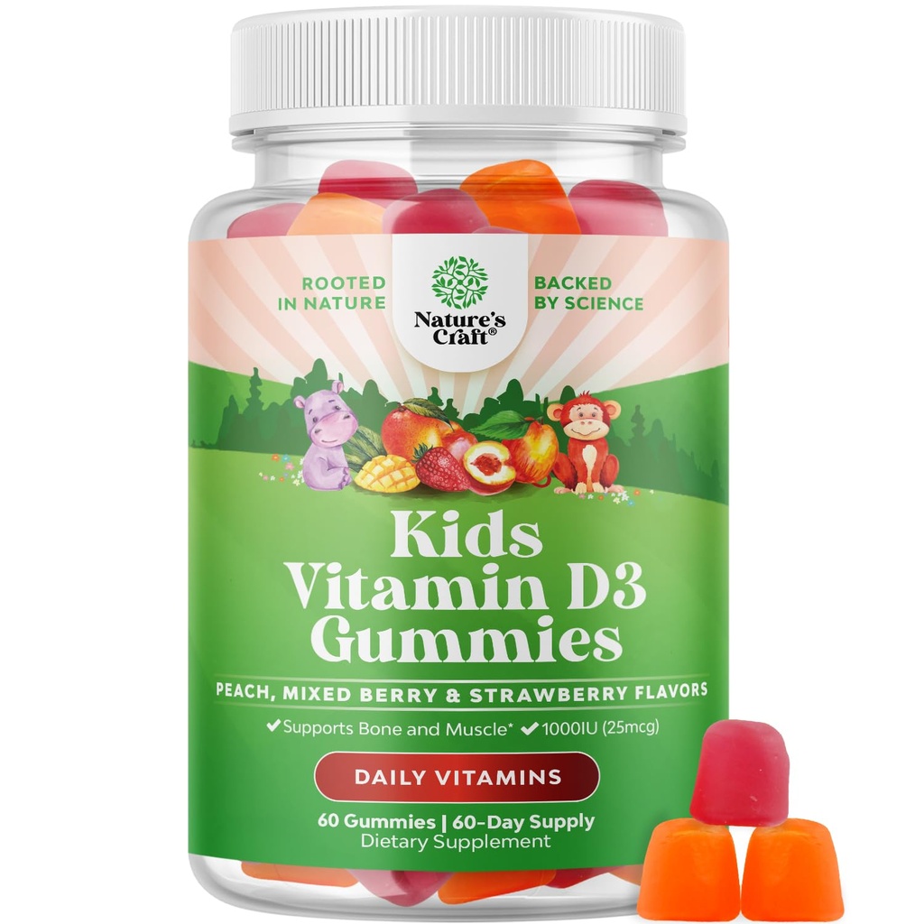 Çocuklar için Uygun Vitamin D Gummies - Çocuklar Vitamin D 1000 IU Per Gummy Vitaminleri ve Toddler Immune Support Plus Kas Dişleri ve Bone Health - Gelatin Ücretsiz Meyve Flavors