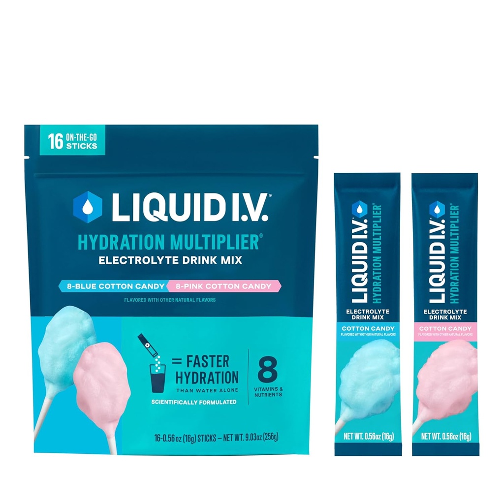 Sıvı I.V.® Hydration Multiplier - Pamuk Candy | Elektrolyte Toz İçecek Mix | 1 Pack (16 hizmet)