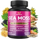 BMVINVOL Sea Moss Black Seed Shilajit Ashwagandha + Bladderwrack, Ginger, Moringa, Turmeric, Burdock, BTC, Rhodiola Rosea - 100 Capsules