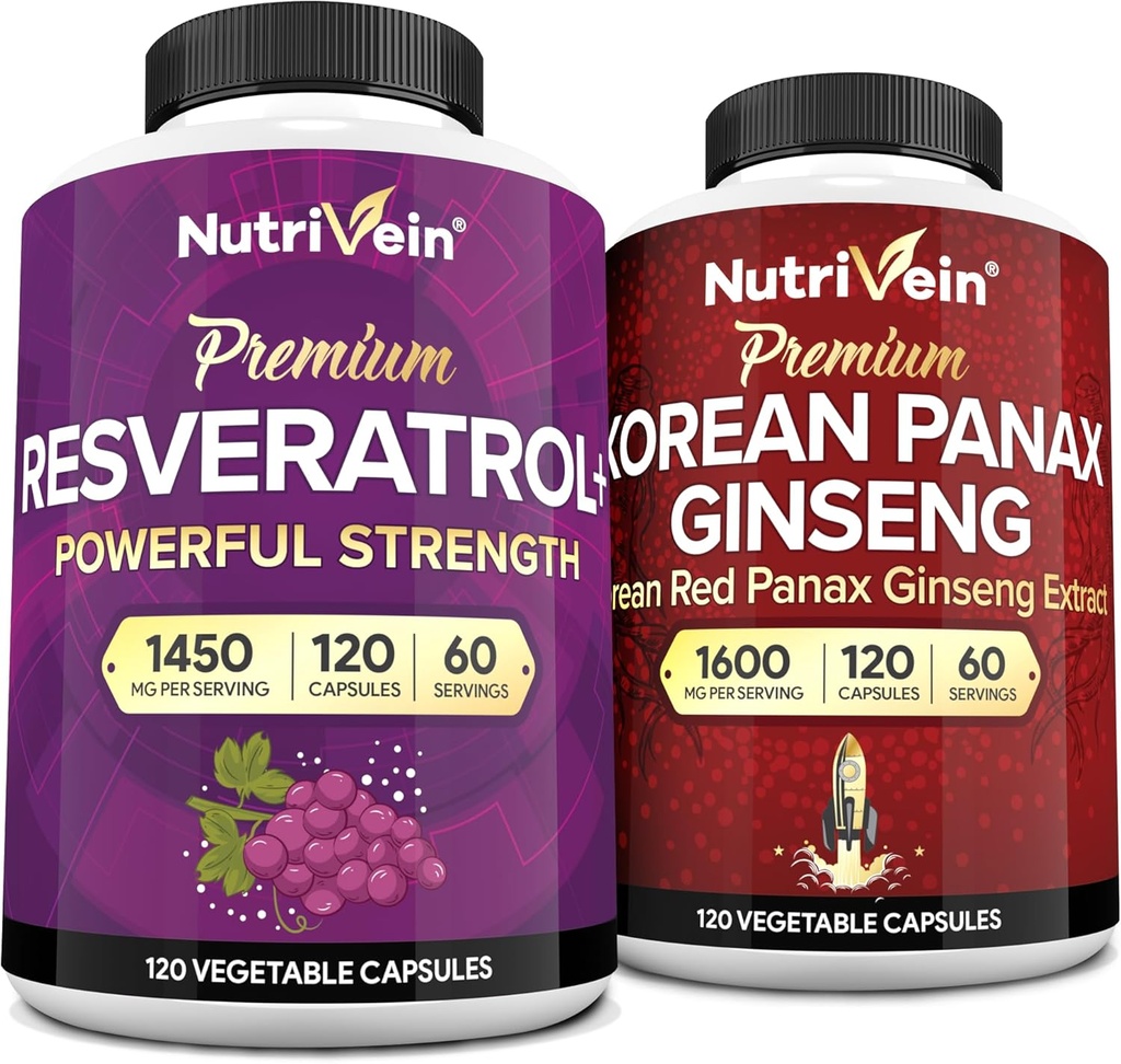 Nutrivein Premium Koreli Panax Reality Supplement & Resveratrol Supplement Sche: Yüksek-Abase Resveratrol Capsules & Macintosh for Brain, Defenses, Repair, & Vitality