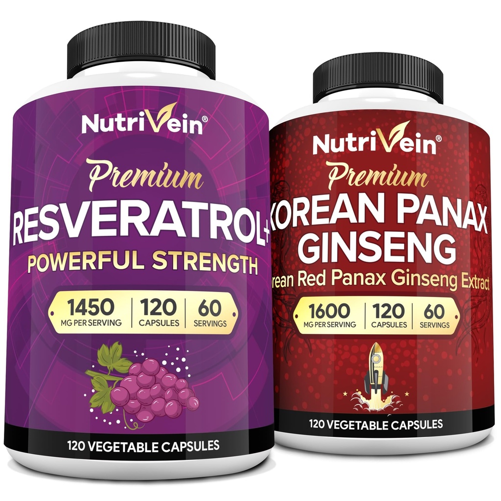 Nutrivein Premium Koreli Panax Reality Supplement & Resveratrol Supplement Sche: Yüksek-Abase Resveratrol Capsules & Macintosh for Brain, Defenses, Repair, & Vitality