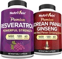 Nutrivein Premium Korean Panax Ginseng Supplement & Resveratrol Supplement Bundle: High-Absorption Resveratrol Capsules & Ginseng for Brain, Defenses, Repair, & Vitality