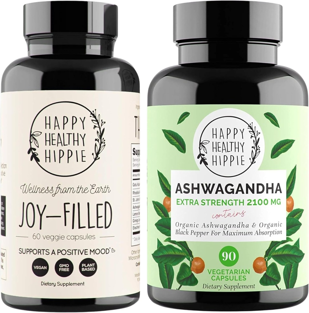 Mutlu Sağlıklı Hippie Joy-Filled Mood Support Supplement + Organik Ashwagandha Stres Desteği Tamamlandı