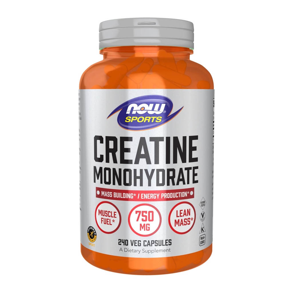 NOW Foods Sports Nutrition, Creatine Monohydrate 750 mg, Mass Building*/Energy Production*, 240 κάψουλες Veg