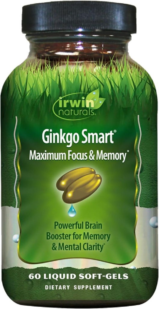 Irwin Naturals Ginkgo Smart Güçlü Nootropic Beyin Uyarısı - DMAE, Clubmoss, Choline & Acetyl L-Carnitine - 60 Liquid Softgels