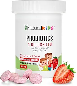 Probiotics for Kids Digestive Health, Immune Support & Kids Gut Health Supplements with 5 Billion CFU for Children Ηλικία 3 Up - Strawberry Flavor 60 Chewable Probiotic Tablets