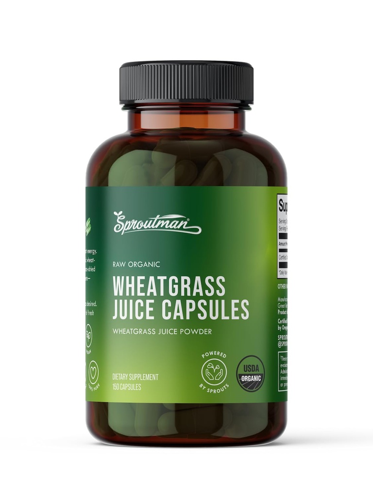 Organik Buğdaycılar, Sproutman tarafından Toz Capsules - 100% Saf Buğdaygras - Aids Digestion - Vitaminler, Antioksilar, Chlorophyll, Enzymes, Minerals & Enerji (150 Pills)