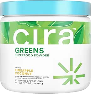Cira Daily Greens - Φυσικά γλυκασμένη, οργανική σκόνη Spirulina Superfood με Premium, Αντιοξειδωτικά-Πλούσια συστατικά για την ξεφλούδιση, την πέψη, & την ενέργεια - Ανανά καρύδα, 30 υπηρεσίες