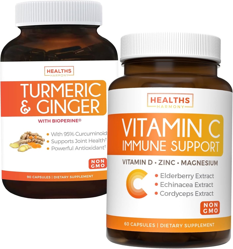 C vitamini Immune Support & Turmeric Curcumin - Daily Support: Immune + Ortak Sağlık - Immune Support - Vitamin C ile çinko (Non-GMO) & Turmeric Curcumin - Black Pepper Extract (Non-GMO)