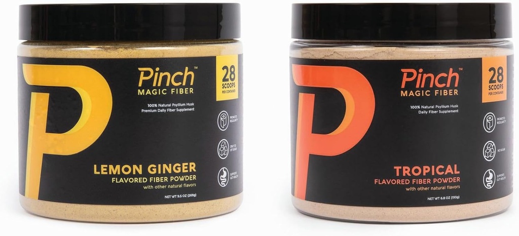 Pinch Magic Fiber | Digestive Health | Psyllium Husk Toz | Keto, Vegan, Sugar-Free | Tro Ginger Flavors | USA-Cl