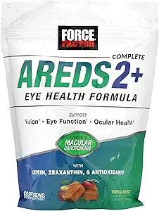 FORCE FACTOR AREDS2+ Βιταμίνες ματιών με λουτεΐνη & ζεαξανθίνη, AREDS 2 Formula to Support Macular Carotenoids, Συμπληρώματα υγείας ματιών για ενήλικες για την υποστήριξη της όρασης, Tropical Punch Flavor, 60 μαλακά μάσημα