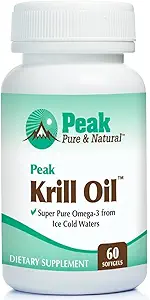Peak Pure & Natural, Peak Krill Oil Supplement - Ortak ve Kalp Sağlığı için Balık yağından Daha İyi - Krill Oil Brain Supplement - EPA, DHA ve Astaxanthin - 60 yumuşakgels