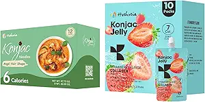 Hethstia Konjac Jelly Strawberry Flavor with Collagen and 10 Packs and Konjac Angel Saç Gluten Free 12 Packs Low Calorie, Keto, Sugar Free, Health Food Food