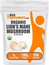 BulkSupplements.com Organik Lions Mane Mushroom Toz - Lions Mane Toz, Mushroom Supplement - Vegan & Gluten Free, 1g per Service, 250g (8.8 oz) (Pack of 1)