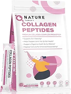 NATURE TARGET Multi Collagen Peptides Peptides Powder - Type I, II, III, V, X - Ενισχυμένη απορρόφηση, Hydrolyzed Collagen Peptides with Prebiotics, Sugar-free, support Skin Hair Nail & Joint, Non-GMO