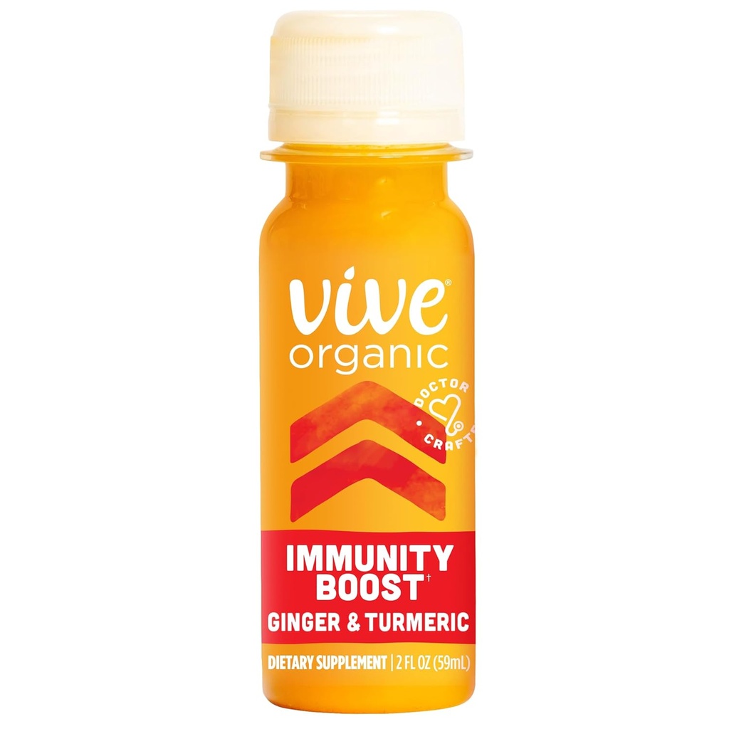 Vive Organic Immunity Boost Original (2 oz) Ανοσία Wellness Shot με ψυχρής συμπίεσης Ginger, Turmeric, Echinacea & Black Pepper - USDA Organic & No Added Sugars ή τεχνητά συστατικά, κίτρινο