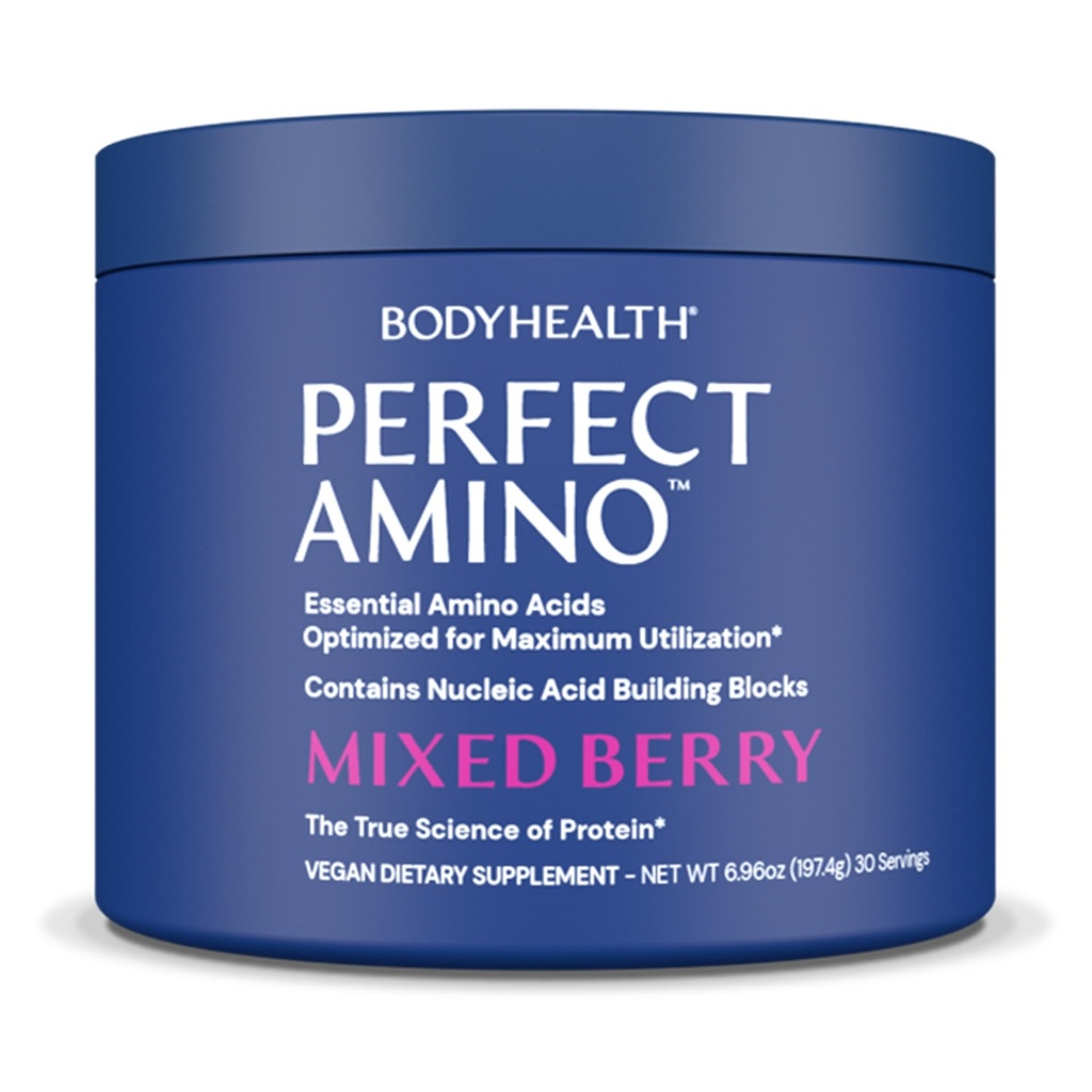 BodyHealth PerfectAmino Toz - BCAA ve EAA Toz Pre ve Post Workout - Amino Asit Enerji Erkekler ve Kadınlar için Yalın Kas ve Kurtarmayı Desteklemek - Karma Berry - 30 Hizmet