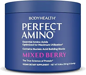 BodyHealth PerfectAmino Toz - BCAA ve EAA Toz Pre ve Post Workout - Amino Asit Enerji Erkekler ve Kadınlar için Yalın Kas ve Kurtarmayı Desteklemek - Karma Berry - 30 Hizmet