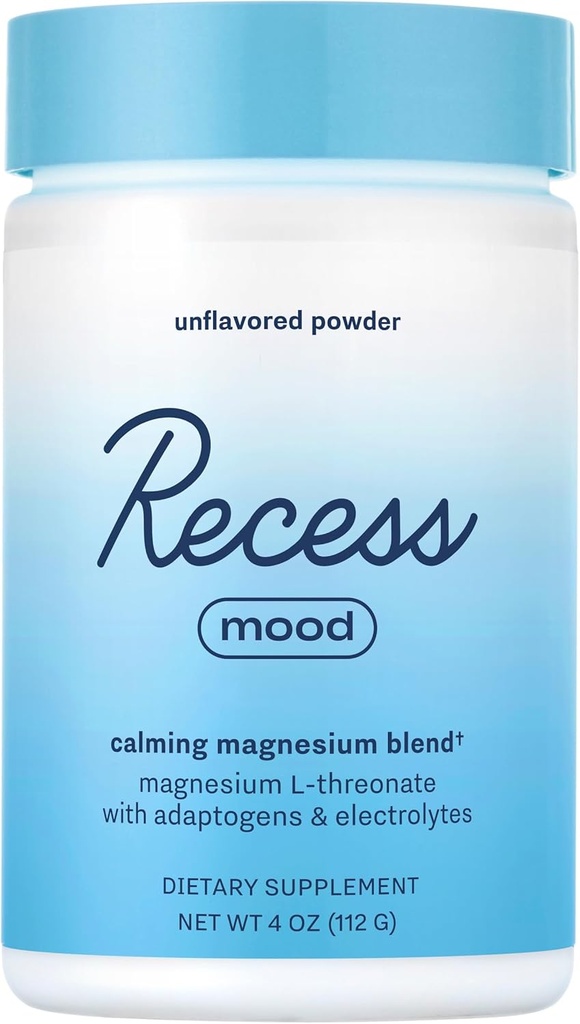 Recess Mood Powder, Calming Magnesium L-Θρεονικό μείγμα με πάθος Λουλούδι, L-Θεανίνη, ηλεκτρολύτες, Μαγνήσιο Calm support powder Supplement - Unflavoured 28 Service Tub