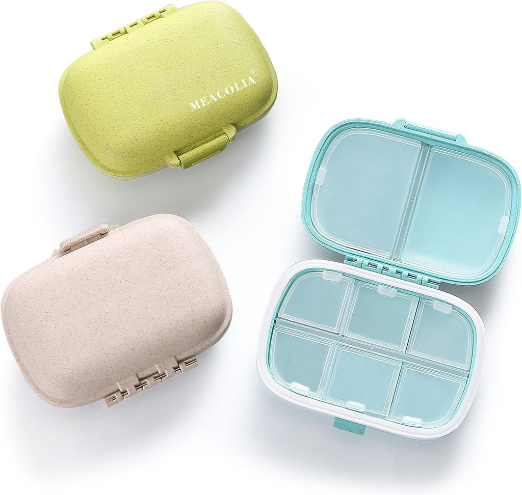 MEACOLIA 3 Pack 8 Karşılaştırma Seyahat Pill Organizer, Daily Pill Case Small Pill Box for Pocket Purse, Portable Pill Container Medicine Vitamin Organizer (Multi-Renkli)