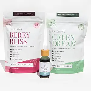 Philosophie Sunshine Drops, Green Dream, & Berry Bliss Bundle - Υγρή Χλωροφύλλη & Superfood Powder Blend - Όλα φυσικά φυτά με βάση 3pack