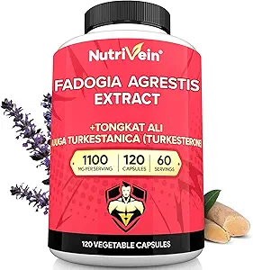 Nutrivein Premium Fadogia Agrestis ve Tongkat Ali Supplement ile Turkesterone - 1100 mg - 120 Caps - Performans, Güçlü ve Her yaştan Erkekler ve Kadınlar için Kurtarma