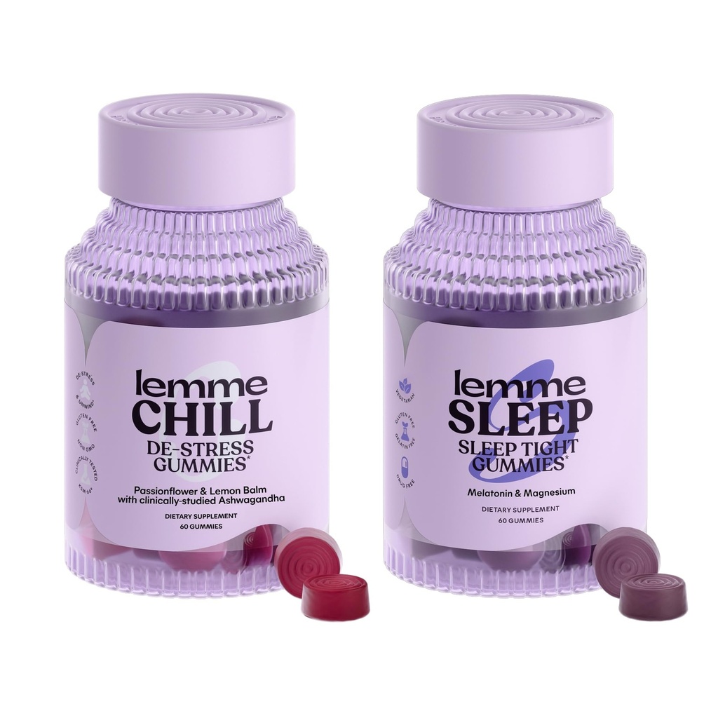 Lemme Chill & Sleep Sche - KSM-66 Ashwagandha & Deep Sleep Gummies with Melatonin and Magnezyum to Fall Asleep Faster - Gluten-Free and Non-GMO (Variety Pack of 2)