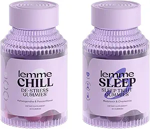 Lemme Chill & Sleep Bundle - Stress Relief Gummies with KSM-66 Ashwagandha & Deep Sleep Gummies with Melatonin and Magnesium to Fall Asleep Faster - Gluten-Free and Non-GMO (Variety Pack of 2)
