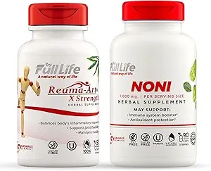 Full Life Reuma-Art X Strength and Noni Capsules - Herbal Supplement - Organik Noni Meyvesi - Kosher, Gluten-Free - 90 Veggie Capsules Every