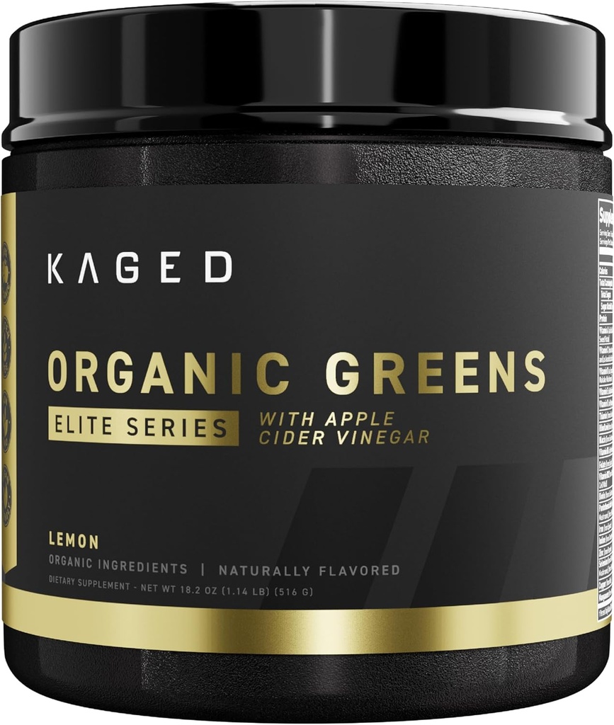 Kaged Organik Yeşiller Elite | Superfood ve Greens Toz Apple Cider Vinegar, Adaptogen, Prebiyotikler, Vitaminler ve Mineraller | Limon | 30 Hizmet