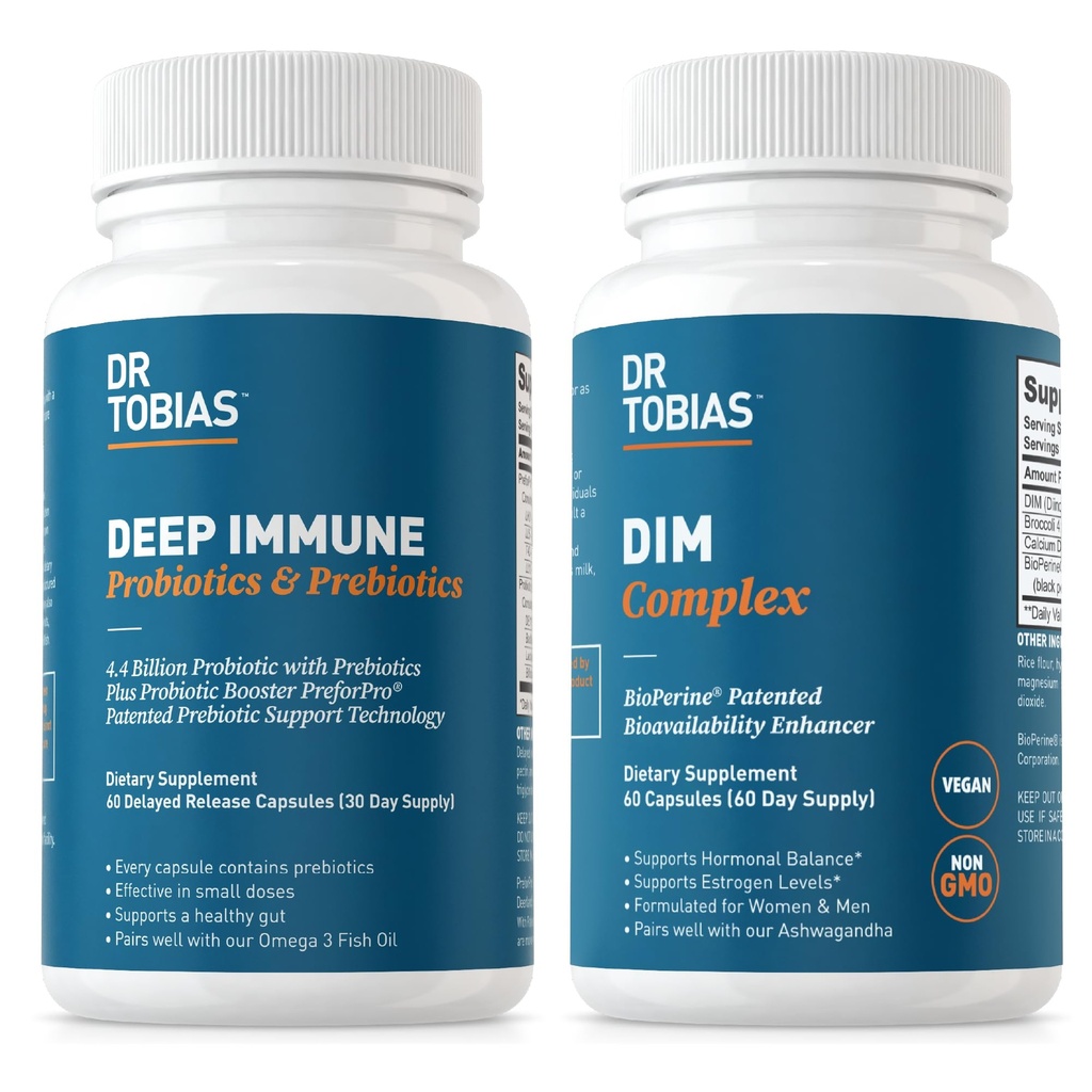 Dr. Tobias Deep Immune Probiotics & Prebiotics and DIM Complex, Υποστηρίζει Digestive Health, Gut Immune Function, Ορμονική Ισορροπία για γυναίκες & άνδρες