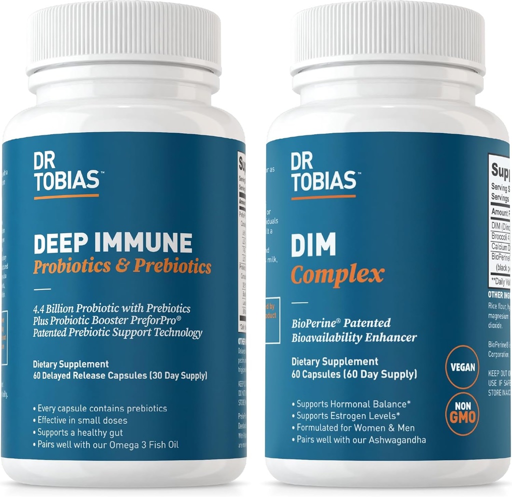 Dr. Tobias Deep Immune Probiyotiks & Prebiyotiks and DIM Complex, Supports Digestive Health, Gut Immune Function, Hormon Balance for Women & Men