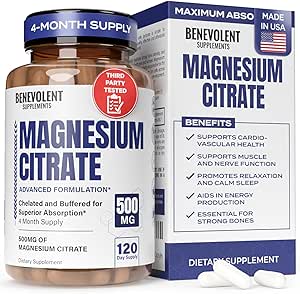 Premium Μαγνήσιο Κιτρικό 500mg Κάψουλες (Citrato de Magnesio) Υψηλής Απορρόφησης Φόρμουλα Χηλικής Ρυθμιζόμενης Κιτρικής για την Υποστήριξη της Διέγερσης, Οστού, Ύπνου & Μυικής Υγείας - 120 Κάψουλες