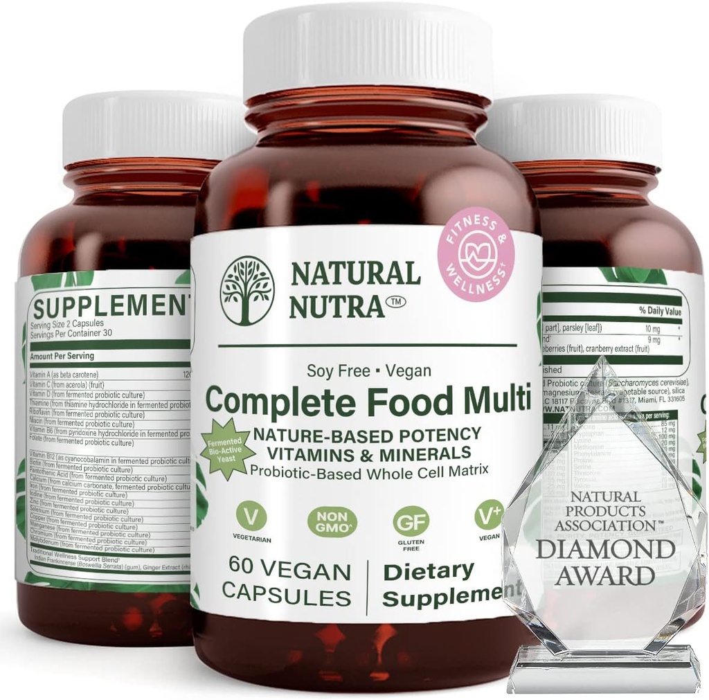 Doğal Nutra Tüm Gıda Kadınlar ve Erkekler için Çokvitamin ve Mineral Tamamlıyor, Enerji Uyarısı, Kemik Sağlığı Tamamını Sağlıyor, Beyin Fonksiyonlarını ve Cilt Geliştiriyor, Immunity 60 Capsules