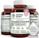 Natural Nutra Ολόκληρα τρόφιμα Πλήρης πολυβιταμίνη και ορυκτά για γυναίκες και άνδρες, Ενισχυτής ενέργειας, βοηθά στη διατήρηση συμπλήρωμα υγείας των οστών, βελτιώνει τη λειτουργία του εγκεφάλου και το δέρμα, να βοηθήσει να ενισχύσει την ασυλία 60 κάψουλες