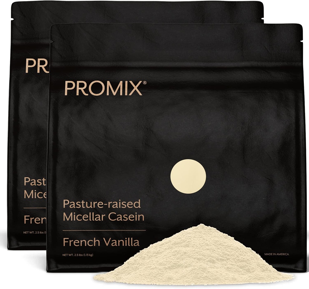 ProMix Nutrition Casein Protein Powder - Grass-Fed, Pasture Raised, Slow Release 25g Micellar Casein - 5.4g BCAAs Gluten Free, Sugar Free, Soy Free - Vanilla, 5lb