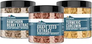 Earthborn Elements Grape Seed, Hawthorn Berry, & Turmeric Curcumin Capsule Sche (200 Capsules Her), Pure & Undiled, No Wordss