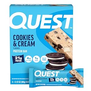 Quest Nutrition Cookies & Cream protein Bars, 21g protein, 4g Net Carbs, 1g Sugar, Gluten Free, Keto Friendly, 4 Count Count Count