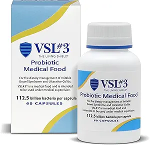 VSL #3, Digestive Health, IBS & UC Belirtileri için Probiyotikler - 112.5B CFUs, High-Potency, Multi-Strain, Live, Reerated Probiyotik, Medical Food for Gut Health Support in Men & Women, 60 Capsules