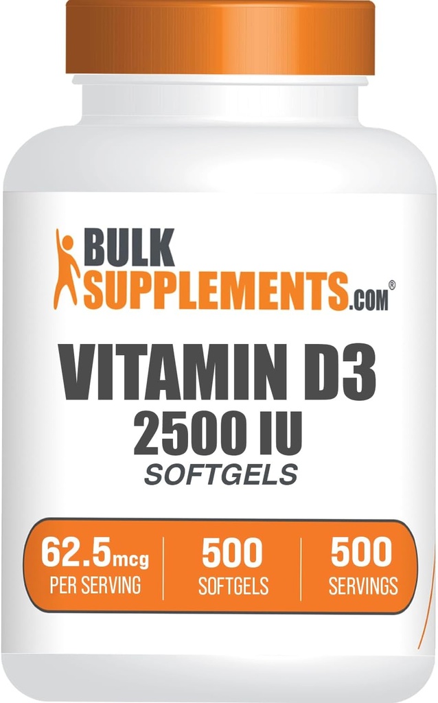 BulkSupplements.com Βιταμίνη D3 2500IU Softgels - Cholecalciferol, D3 Συμπλήρωμα, Βιταμίνη D 2500 IU - 1 Βιταμίνη D3 Softgel (62,5mcg βιταμίνης D) ανά Σερβίρισμα, 500 Count (Pack of 1)