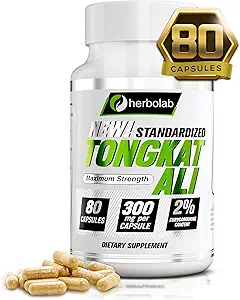 Herbolab Tongkat Ali for Men Root Supplement 200:1, Standardized to% 2 Eurycomanone, 1200 mg, 30 Day Supply, Longjack Tongkat Ali for Men, Eurycoma Longifolia Extract Toz Capsules, Malezyalı 185