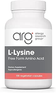 Allergy Research Group L-Lysine - Immune Support, L-Lysine HCI, Free Form Amino Acid, 500mg Supplement, Pure, Organic, Vegetarian Capsules - 100 Count