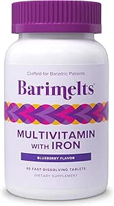BariMelts Bariatric Multivitamin with Iron - 1 Ay Supply (60 Hızlı-Dis çözme Tabletleri) - Sugar-Free - Post-Op Bariatrik Vitaminler - Natural Blueberry Flavor